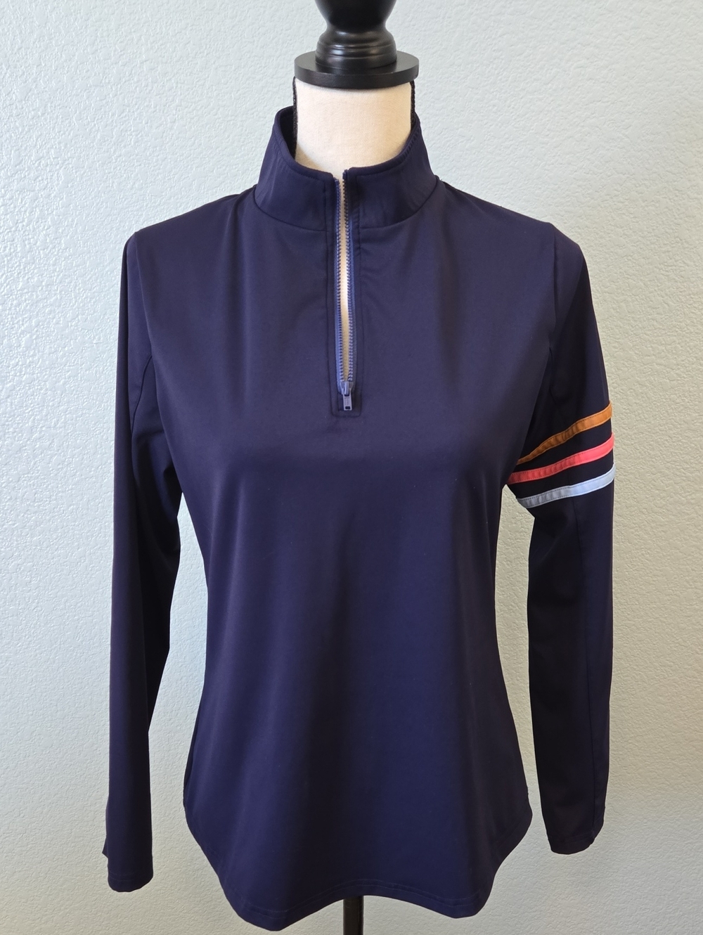 Smith & Quinn Ava 1/4 Quarter Zip Pullover Colorful Rainbow Stripes 70s Medium